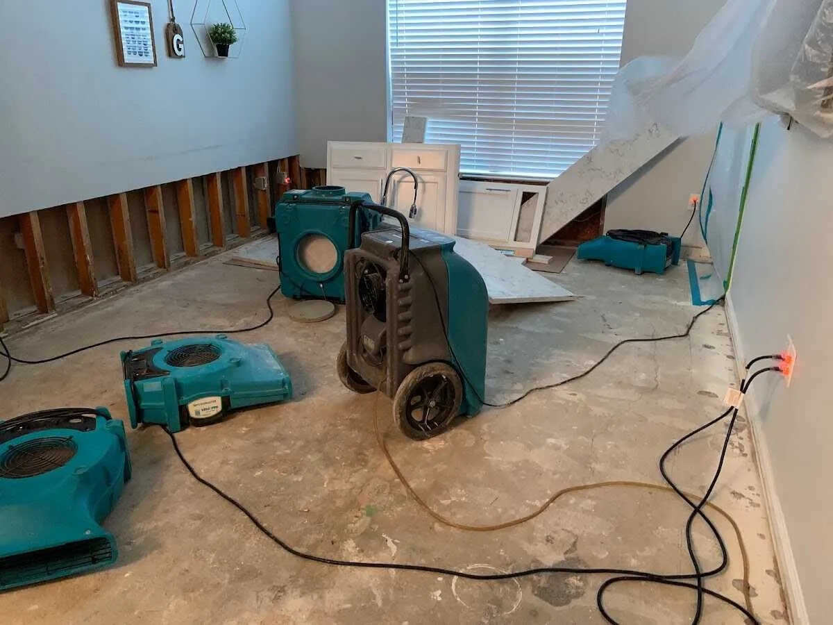 Dehumidifier in flood-cut room for Water Damage Restoration in Bardstown
