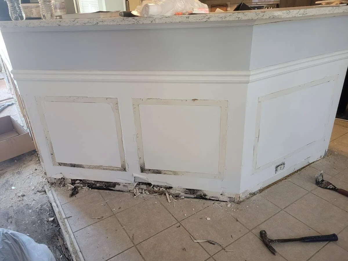 Water damage and mold on kitchen during Storm Damage Restoration in Bardstown